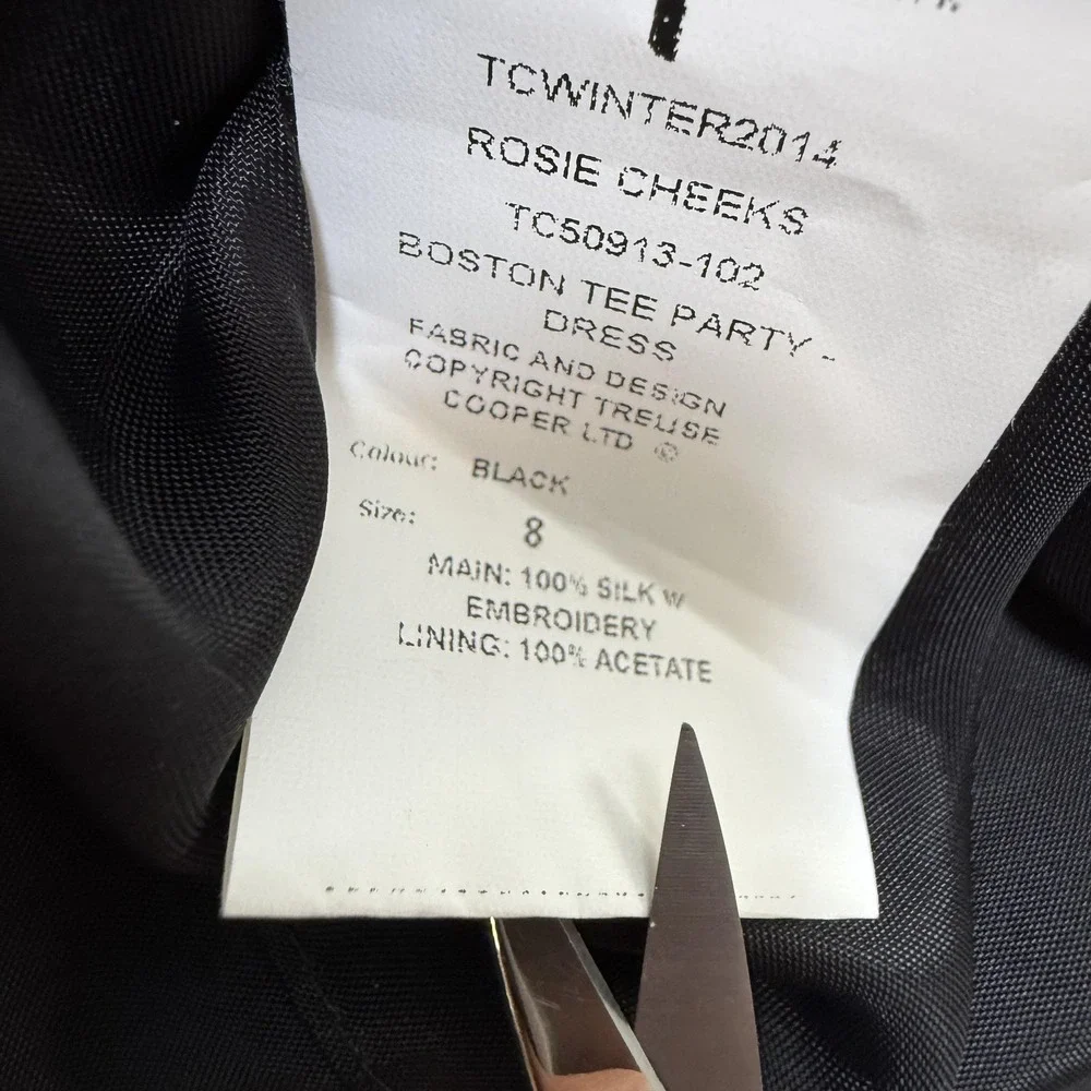 Trelise Cooper Dress 6 Black Silk Embroidered Floral Boston Tee Party‎ READ
